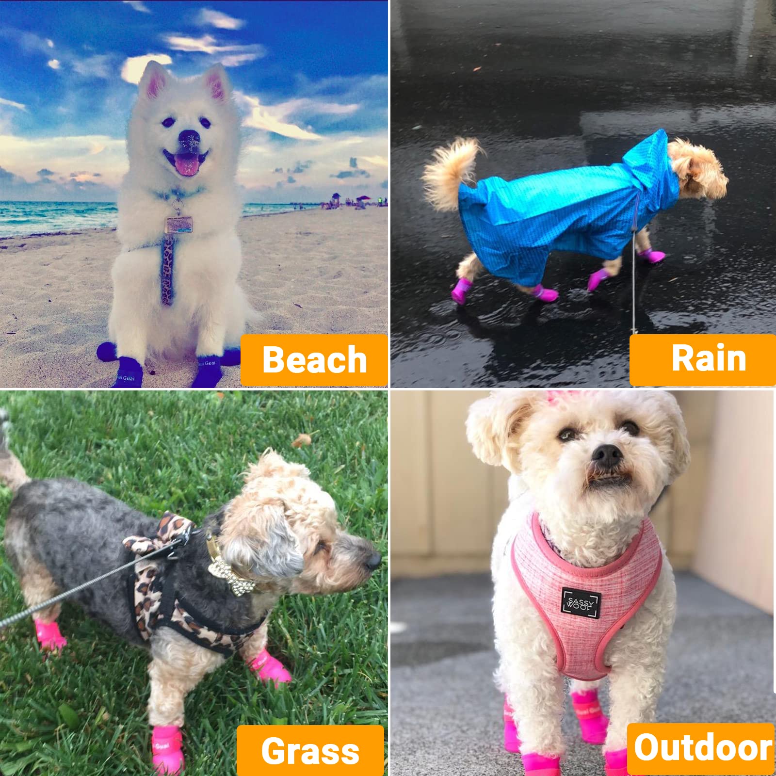 Cdycam Puppy Dogs Waterproof Candy Colors Anti-Slip Rubber Rain Shoes Boots Paws Cover (Blue, Small)